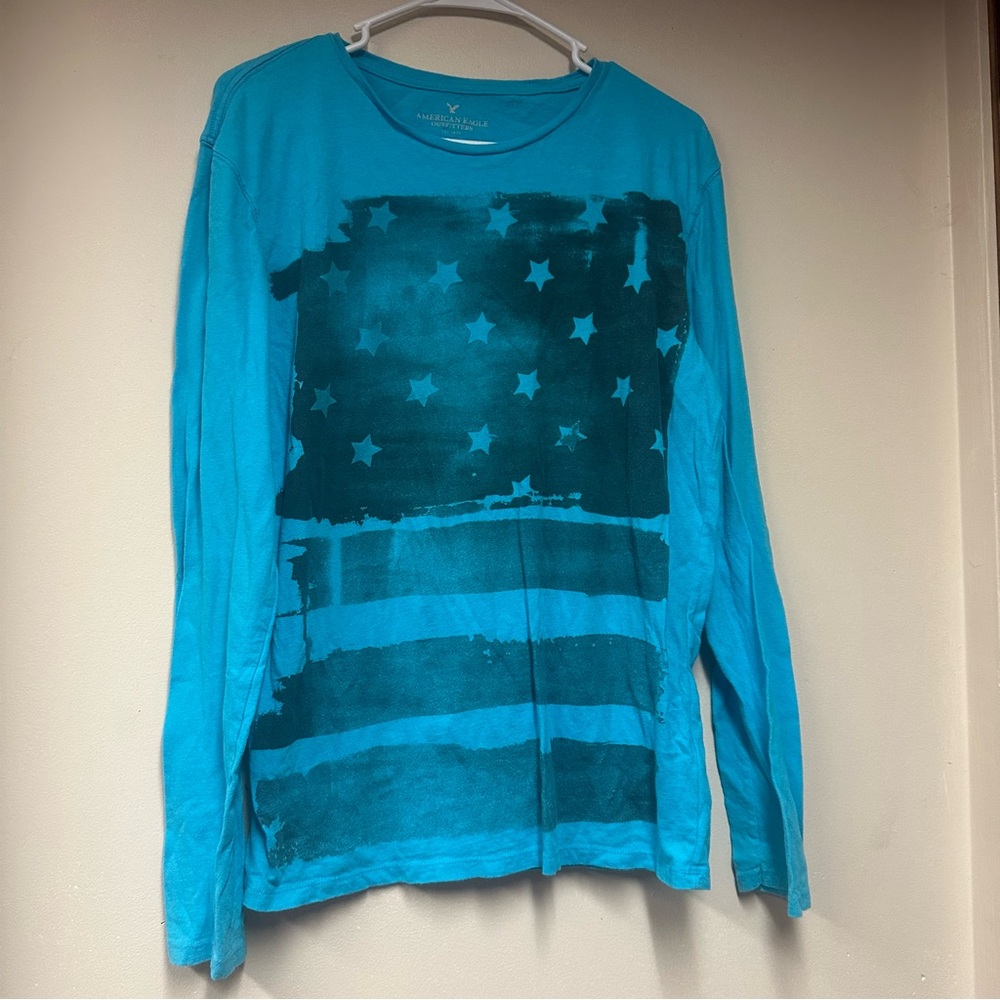 American Eagle Outfitters Teal Starry Long‎ Sleeve Tee